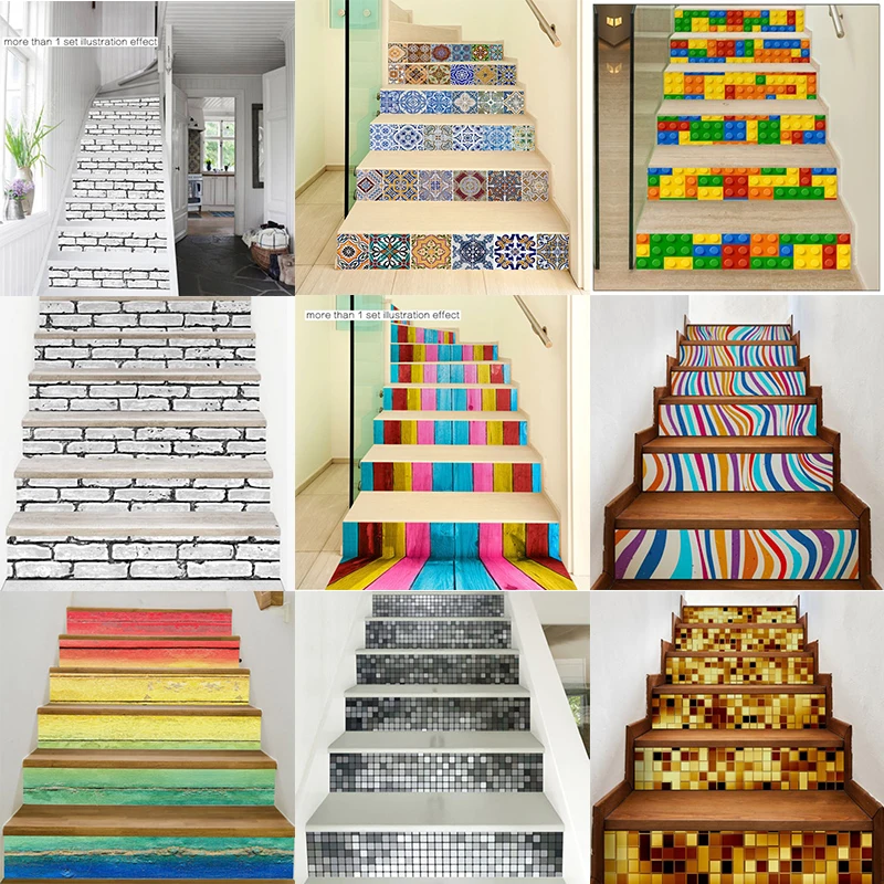 JX-LCLYL 6Pcs 3D Self-adhesive DIY Vinyl Staircase Stair Riser Floor Sticker Wall Decal