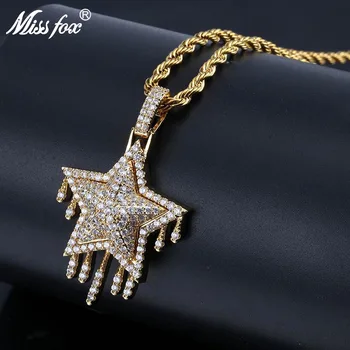 

MISSFOX Hip Hop 3D Iced Out Star Necklace Pendant 24K Gold Plated AAA Cubic Zirconia Ukraine Luxury Brand Punk Men Accessories
