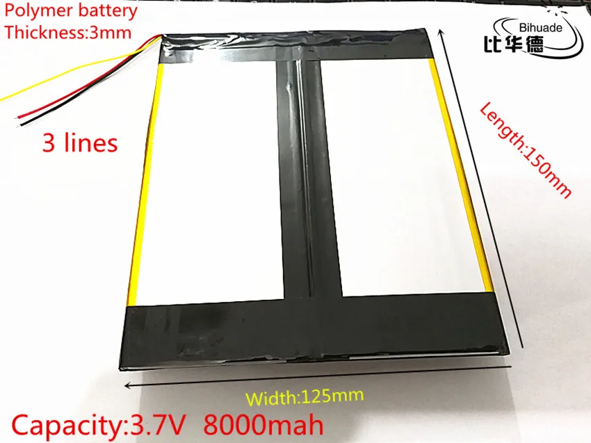 3 линии 3,7 в, 8000 мАч(полимерный литий-ионный аккумулятор) литий-ионный аккумулятор для планшетных ПК 7 дюймов 8 дюймов 9 дюймов 30125150
