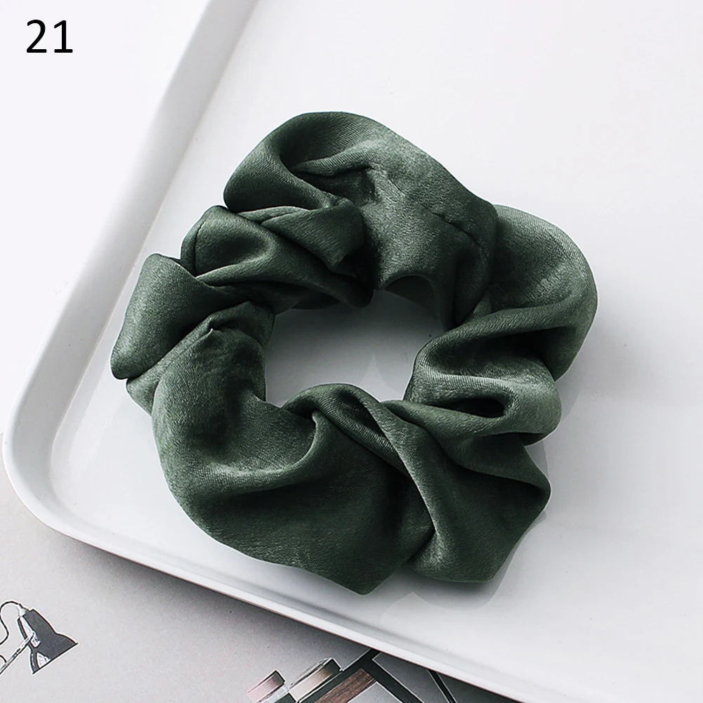 1PC Silky Satin Solid Hair Scrunchies Women Elastic Hair Bands Ponytail Holder Hair Accessories Rope Ties For Girls Headwear - Цвет: 21