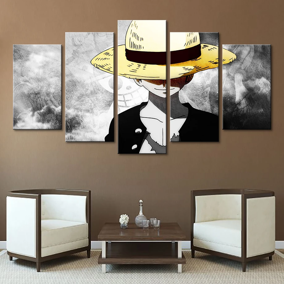 

Canvas HD Prints Pictures Wall Art 5 Pieces One Piece Monkey D. Luffy Paintings Anime Poster Living Room Decor Modular Framework