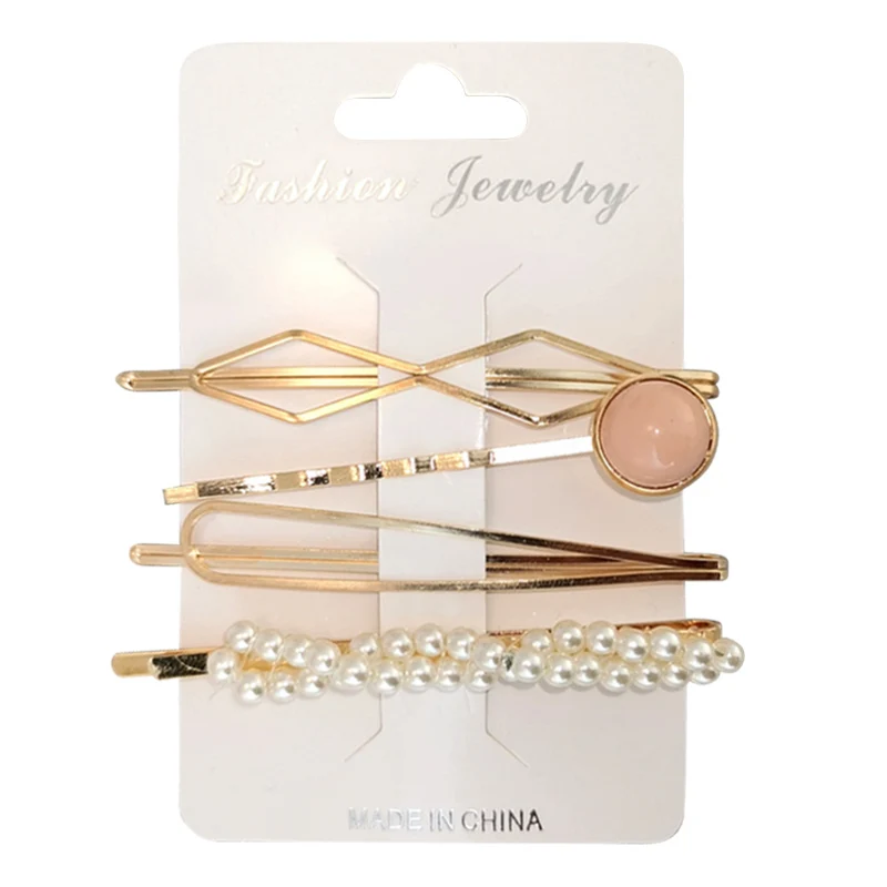 4Pcs/Set Metal Minimalist Pearl Hairclip Barrette Hair Clips Geometric Irregular Hairpin Hairgrip for Women Girls Hair Tools