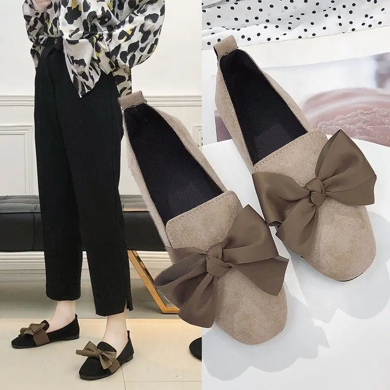 

STRAVEL Fashion Female Leather Shoes Women Mules Bow Tie Soft Pu Flat Slipper Slip-On Shoes Casual Flats Loafers Quality