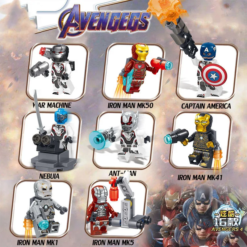 16 шт. Мстители 4 Endgamer фигурка Черная пантера танос Халк Gamora Строительные блоки совместимы с кирпичами Marvel игрушки
