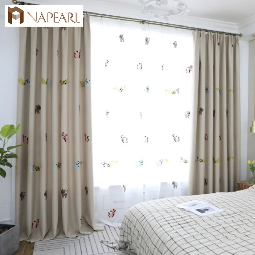 

NAPEARL Lovely Dogs Pattern Design Window Curtains for Kids Room Matched Tulle Home New Year Decoration Children Cartoon Drapes