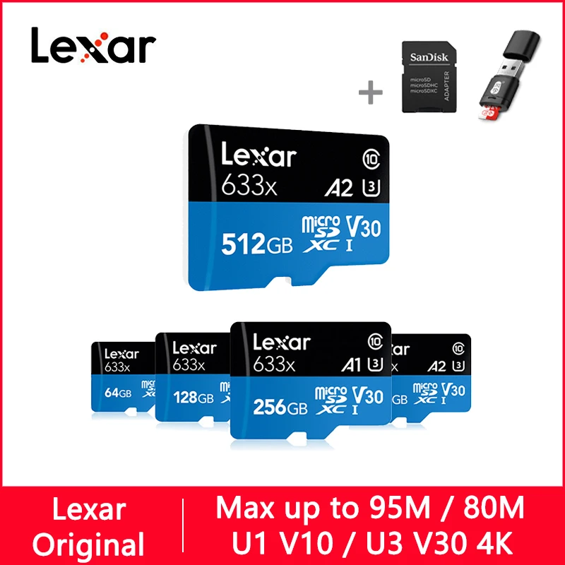 Lexar Micro SD 128 ГБ 32 ГБ 64 Гб 256 ГБ 512 Гб 16 Гб Micro SD карта SD/TF флэш-карты памяти 32 64 128 Гб microSD для телефона 633X