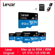 Lexar Micro SD 128 GB 32 GB 64 GB 256 GB 512 GB 16 GB Micro Sd-kaart SD/ TF Flash Card Geheugenkaart 32 64 128 gb microSD voor Telefoon 633X