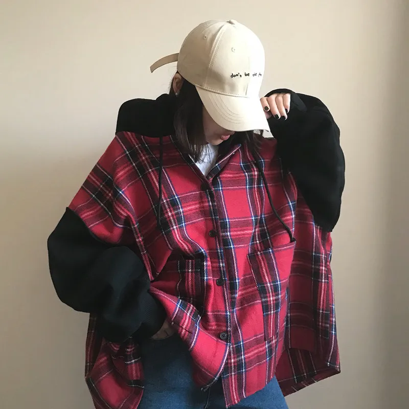

Stitching Hooded Single Chest Girls Loose Cotton Jacket Casual Fashion Joker Women's 2018 New Korean Jacket