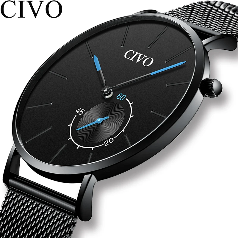

CIVO Fashion Minimalism Men's Watch Waterproof Wristwatch Men Simple Casual Ultra-thin Full Steel Mesh Quartz Watches Clock
