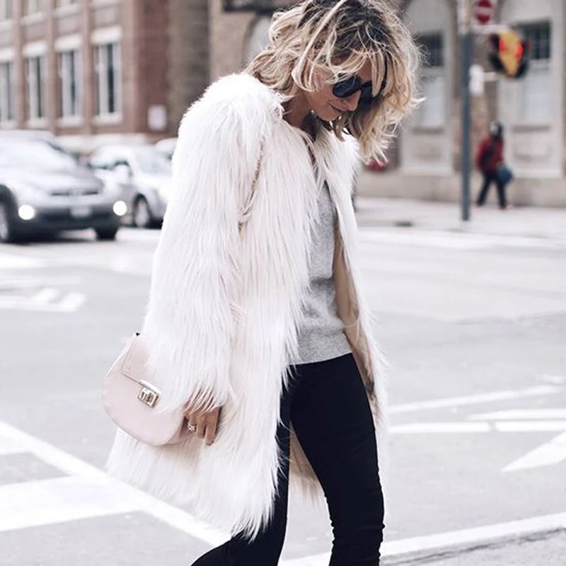 Plus size 3XL Faux Fur Coat Women Fluffy Warm Plush Oversized Jacket Female Outerwear Chic Black Winter Long Hairy Overcoat 2017