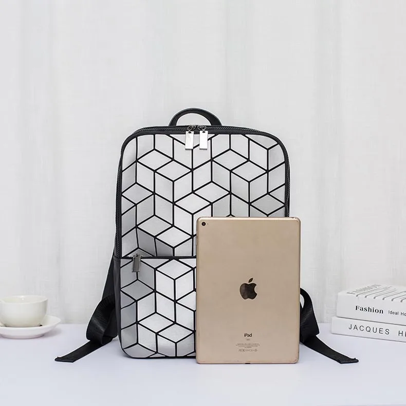Модный геометрический мужской рюкзак, женский рюкзак с геометрическим рисунком, Женский школьный рюкзак для подростков, мальчиков и девочек, mochila feminina - Цвет: sliver