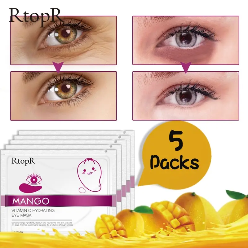 5 Pairs Mango Vitamin C Hydrating Eye Mask Dark Circles Whitening Anti-aging Firming Skin Care Moisture Patch | Красота и здоровье
