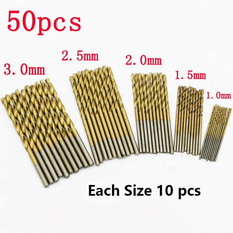 60Pcs HSS с титановым покрытием сверла из быстрорежущей инструментальной стали Мини сверло комплект мощность буровые инструменты для обработки дерева 1/1. 5/2/2,5/3/3,5 мм - Цвет: 50pcs