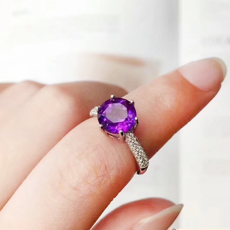 CoLife Jewelry Simple Design Silver Gemstone Ring for Party 6mm Natural Amethyst Ring 925 Silver Amethyst Jewelry