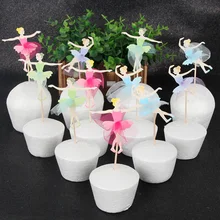 24pcs Dancing Girls Cupcake Cake Toppers Picks Ballet Girls Kids Birthday Party Decoration Supplies Baking Decoration