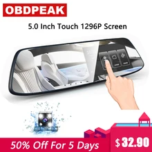 5.0 Pollici di Tocco di IPS Macchina Fotografica Dell’automobile DVR ADAS Dual Lens Dash Cam 1296 P con Vista Posteriore Auto Registrator Digitale video Recorder Camcorder