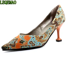 7.5cm Sweet Embroidered Women Pumps Pointed High Heels Flower Wedding Shoes Party Ladies Stiletto Heel Shoes 2018 fashion delicate sweet bowknot high heel shoes side hollow pointed stiletto heels shoes women pumps