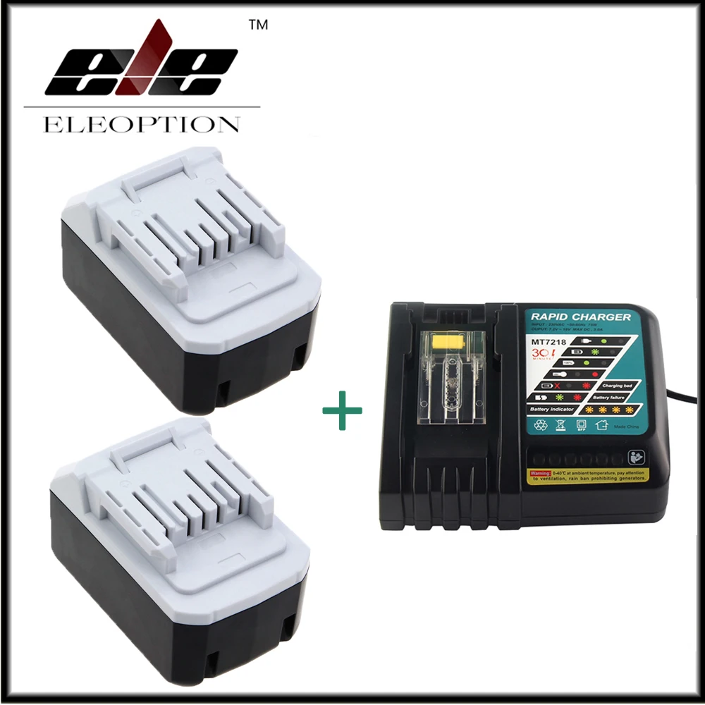 

2x Eleoption 18V 4000mAh Battery For Makita BL1813G DF457D HP457D JV183D TD127D UR180D UH522D CL183D Power Tool + One Charger