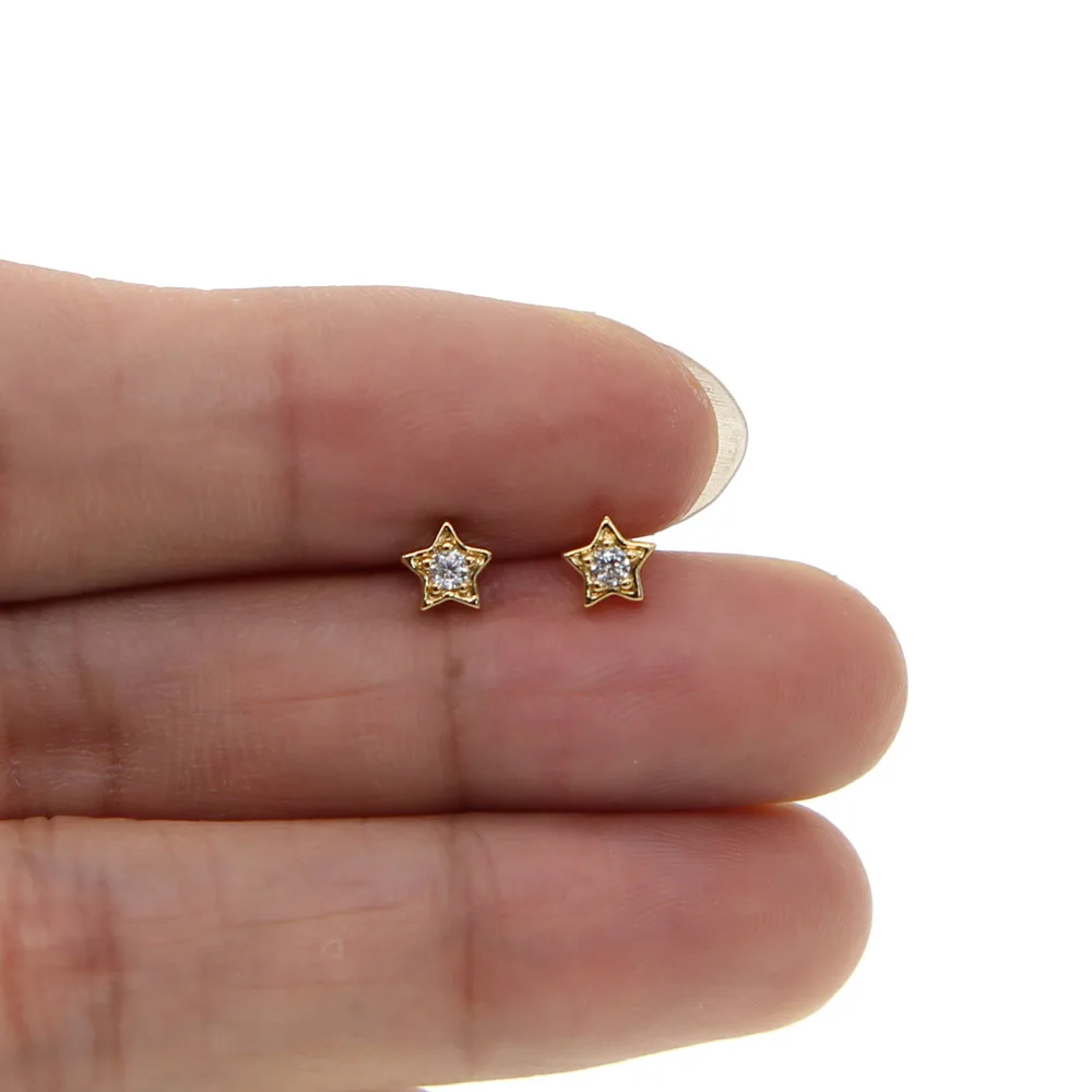 

4-5mm super mini small star stud earring with single 1 cz the second stud lovely cute girl studs