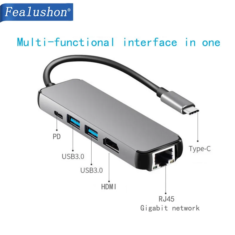 Fealushon USB 3,0 концентратор многопортовый usb-адаптер 2 USB3.0 порт с PD зарядкой для MacBook, Surface Pro 6 PC Компьютерные аксессуары usb-концентратор