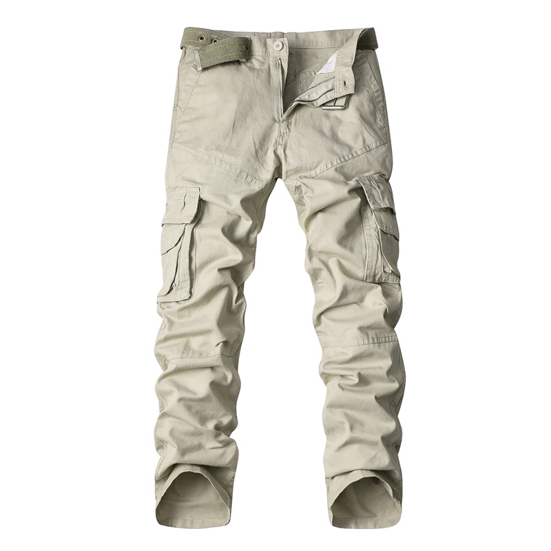 

Men Pants 2019New Multi-pocket Solid-color Cargo Pants Straight Leg Zipper Front Overalls