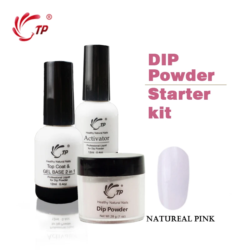 TP 28g(1OZ) Dip Powder Starter Kit Base&Top 2 in 1 No Lamp Cure Gel Activator Clear Pink Nail Dip Powder Natural Dry Nail Salon