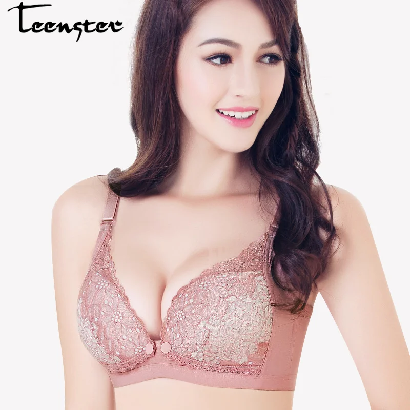 

Teenster Maternity Nursing Bra Breastfeeding Lace Sexy Front Open Cup Clasp Intimate Clothes Pregnant Sexy Mom Feeding Bras