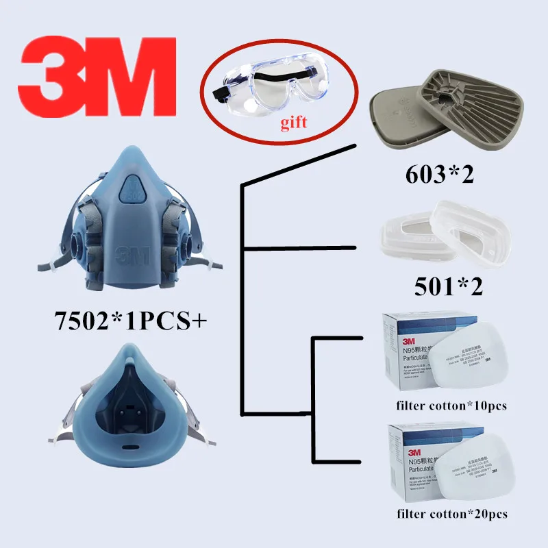 

3M 7502 5N11 Half Silicone Gas Mask Respirator Spray Paint Electrostatic Filter Coolflow Valve Protective Safety Work Dust Mask