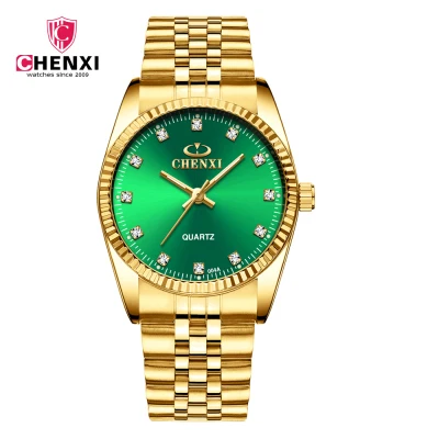 men gold green CHENXI Пара часы для мужчин и женщин лучший бренд класса люкс золотые часы модные водонепроницаемые часы из нержавеющей стали Reloj Mujer Reloj Hombre - Цвет: men gold green