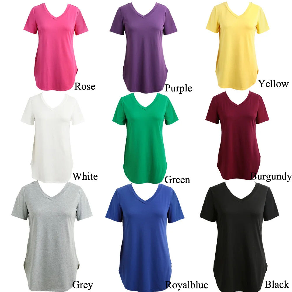 4XL 5XL Plus Size T-shirt Women Fashion Oversized Basic T Shirt Solid V Neck Short Sleeve Rounded Hem Long Casual Party Wear Top 4XL 5XL Plus Size T-shirt Women Fashion Oversized Basic T Shirt Solid V Neck Short Sleeve Rounded Hem Long Casual Party Wear Top