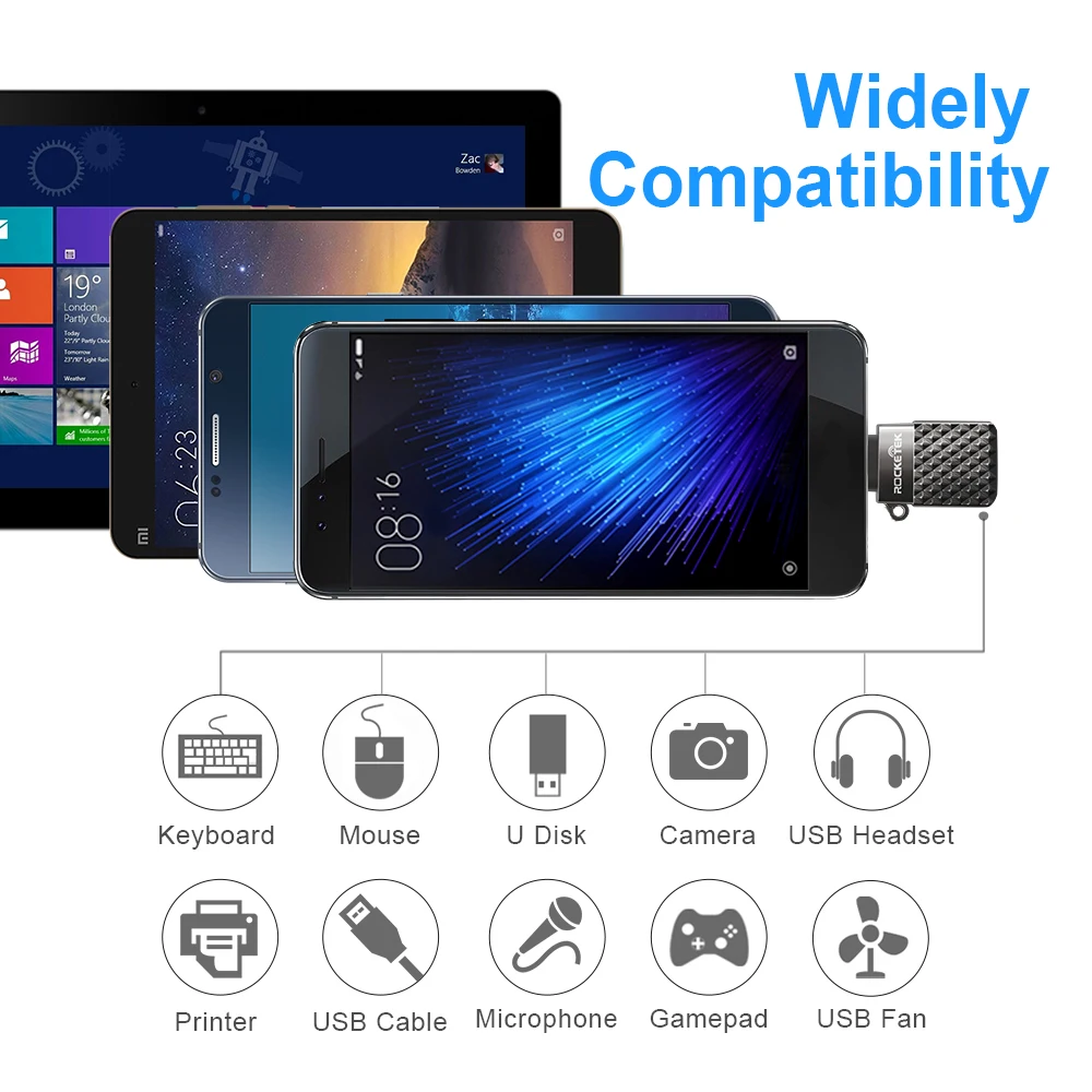 Rocketek Micro для USB OTG адаптер Алюминиевые аксессуары Мужской конвертер Samsung Xiaomi LG Huawei