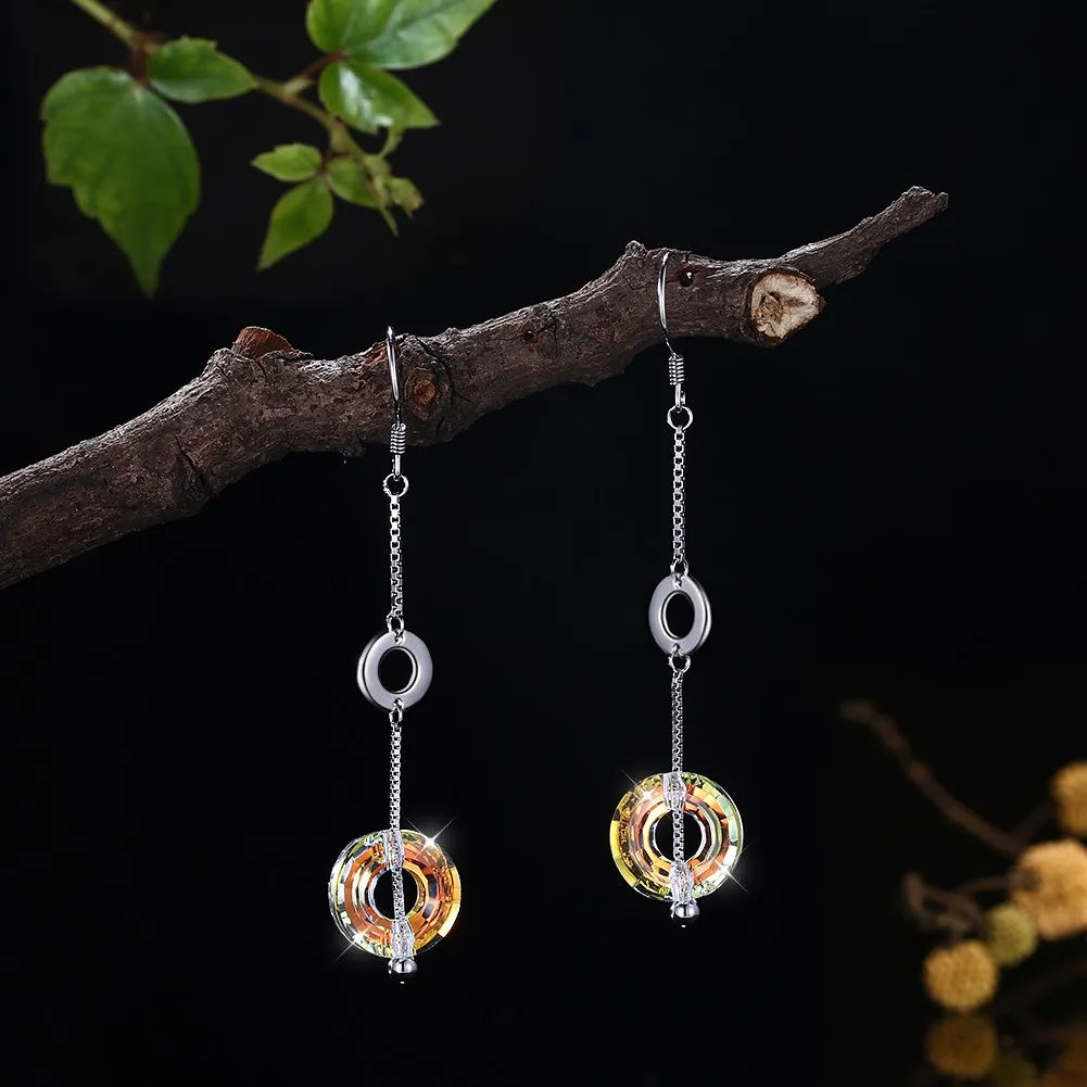 LEKANI кристаллами от Swarovski длинные серьги кристалл круглые подвески чистого