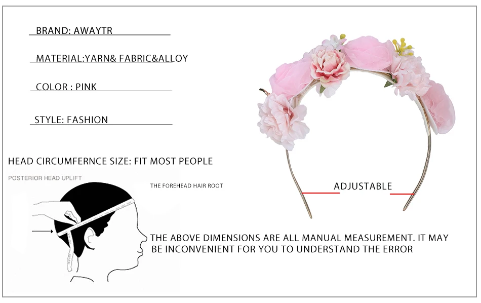 Розовый цветок корона AWAYTR новая свадебная головная повязка для женщин аксессуары для волос гирлянды пряжа цветочный головной венок ободок для волос