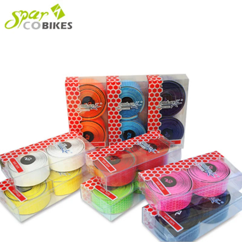 Waterproof Honeycomb PU Road Bike HandleBar Tape Leather Anti-slip Bicycle Grips Cork Handlebar adhesive Tape Plugs belt straps