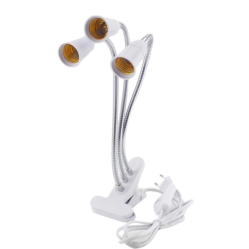 Preise E27 Buchse 3 Kopf Flexible Licht Clip Mit Auf Off Schalter Lampe Halter Für Schreibtisch Licht GEFÜHRTE Anlage Wachsen lampen Basis EU Us stecker