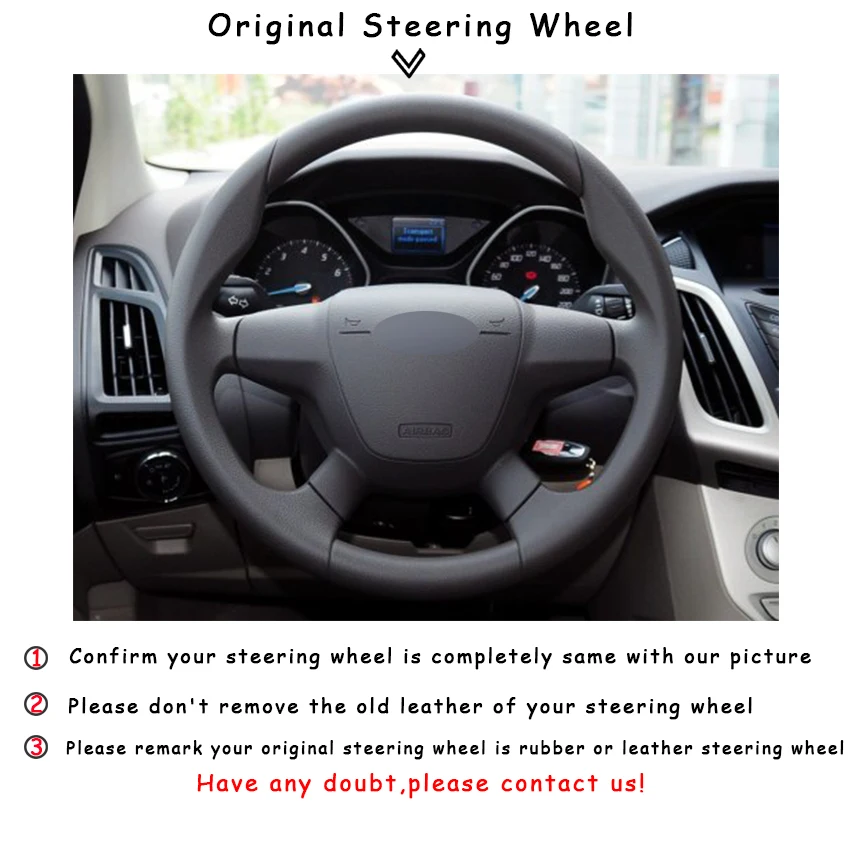 Черный кожаный чехол для Ford Focus 3 2012 2014 KUGA Escape 2013 2016|car steering wheel cover|steering coverwheel cover |
