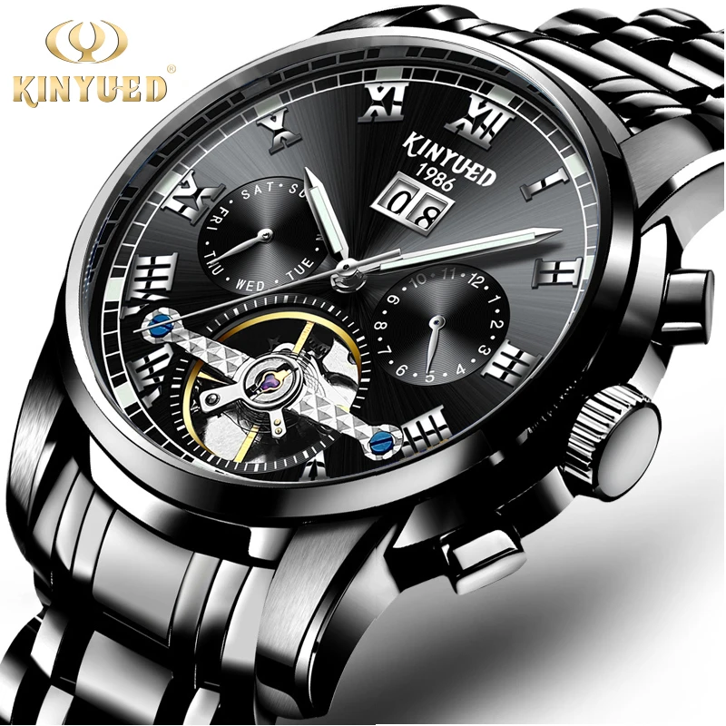 

KINYUED Business Mechanical Wristwatch Mens Top Brand Automatic Watch Men Full Steel Waterproof Auto Calendar Dress montre homme