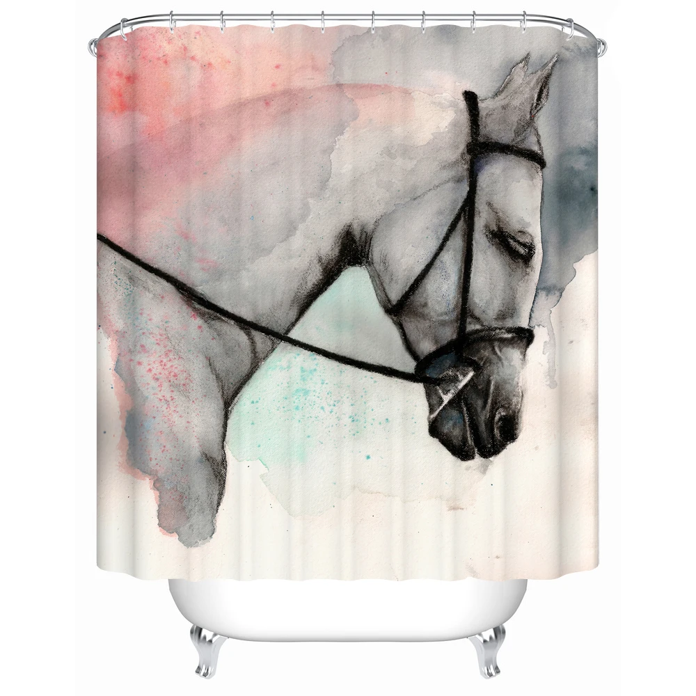 New Waterproof Horse Shower Curtain Eco friendly Washable Bath With