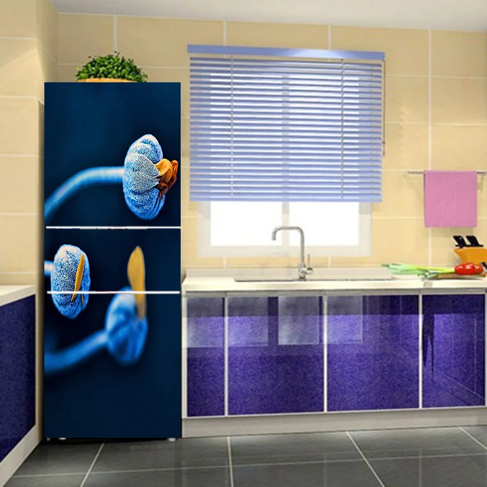 Wholesale Cartoon Blue Flower Bud SelfAdhesive Dishwasher Refrigerator Freeze Sticker Kid's Art Fridge Door Cover Wallpaper | Дом и сад
