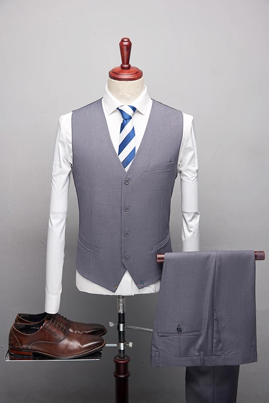 ( Jackets +Vest+ Pants ) 2019 New Men's Fashion Boutique Solid color Wedding Formal Suits Mens Casual Business Suits Male Blazer