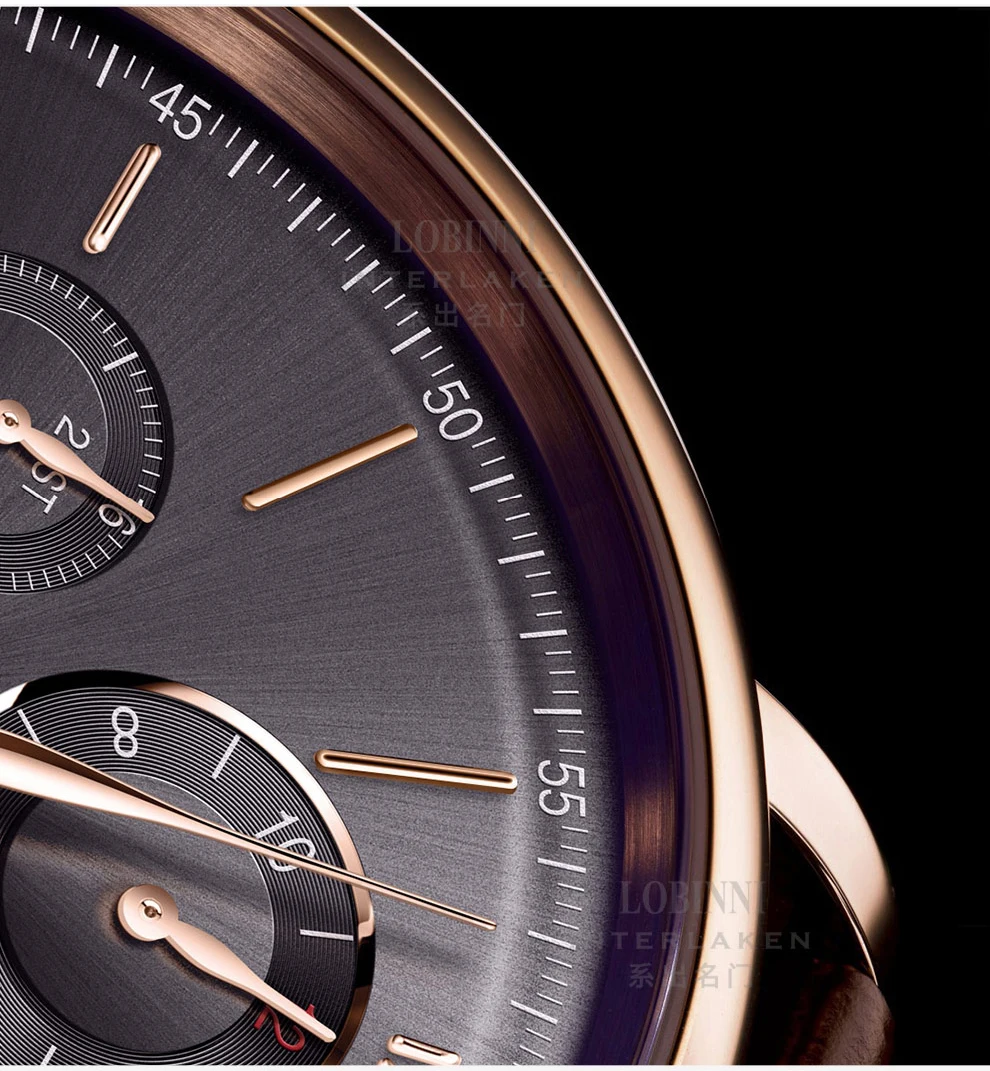 Швейцарские LOBINNI мужские часы люксовый бренд Perpetual Calender Авто Механические Мужские часы Сапфировая кожа relogio L13019-6