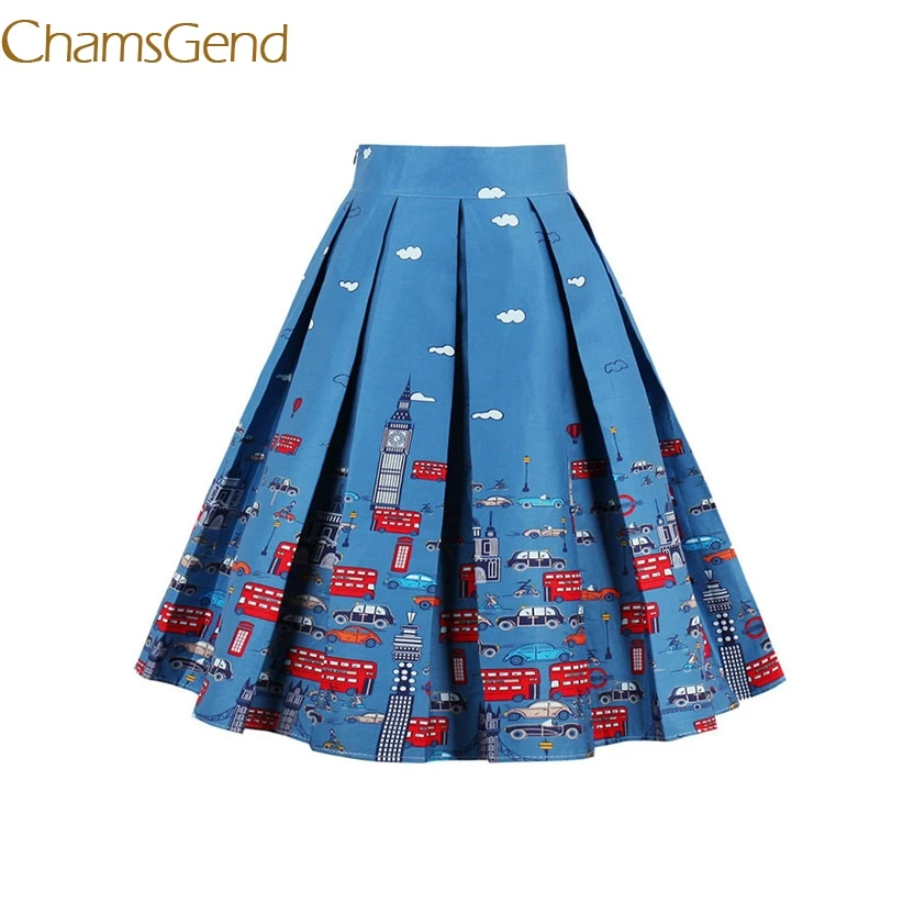 

Chamsgend Women Casual London Secenery Cars Buildings Print A-Line Pleated Skirt Blue 70926 Drop Shipping