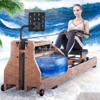 

8090 Adjustable Water Resistance Wood Double Track Mute Rowing Machine Aerobic Exercise Body Glider Training Fitness Equipment