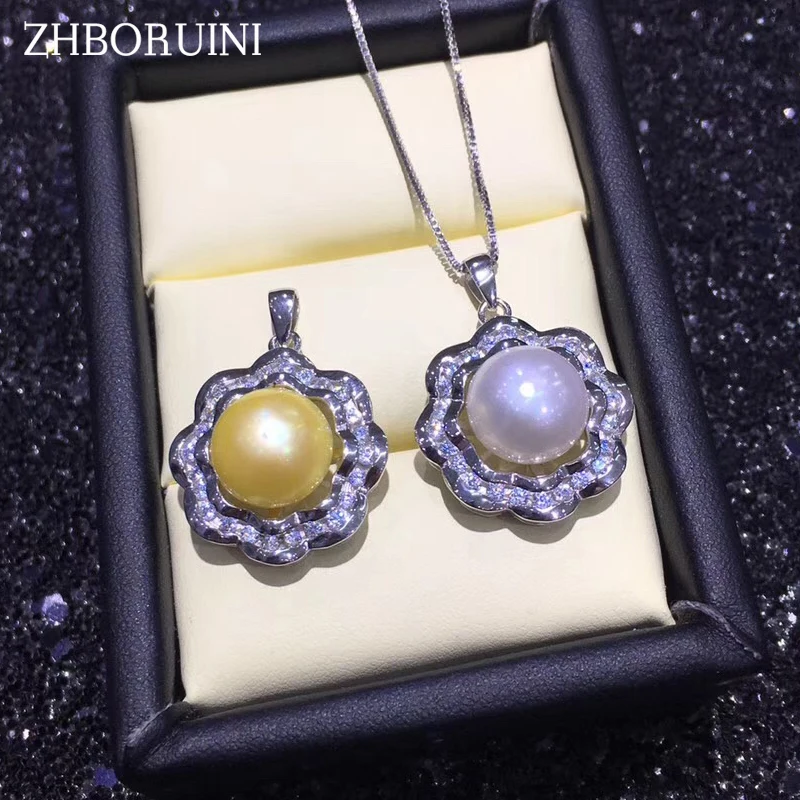 

ZHBORUINI Fashion Pearl Necklace Pearl Jewelry Natural Freshwater Pearl Pendants Round 925 Sterling Silver Jewelry For Women