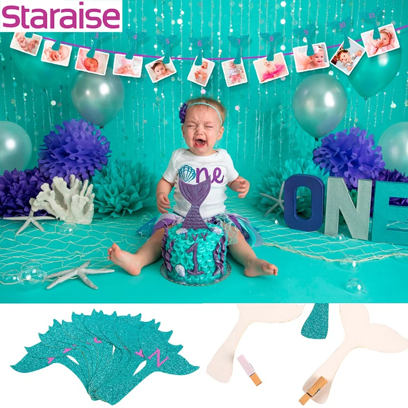 

Staraise Mermaid Party Tail Banner Mermaid Photo Frame Flag Banner 1st Birthday Party Decor Baby Shower KidsOne Year Birthday