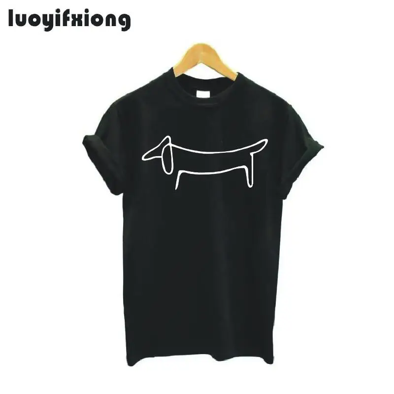 Luoyifxiong простая женская футболка с принтом таксы и собаки, Повседневная забавная футболка с коротким рукавом, женская летняя хипстерская футболка, женские топы