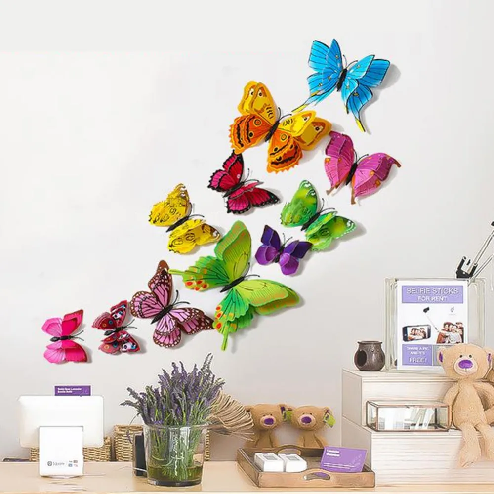 12 шт./набор декоративные магнитные наклейки в виде бабочек|decals designs|fridge sticker3d butterfly