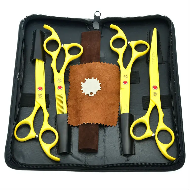 

7.0" Yellow Professional Pet Scissors Set Dog Cutting Thinning Shears Curved Head Scissors Animal Hair Tool, LZS0374