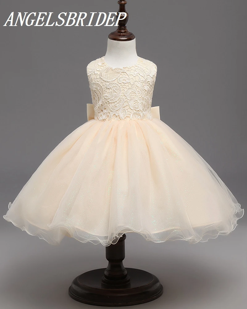 

ANGELSBRIDEP champagne flower girl dresses backless bow comunion dresses prom gowns vestidos de comunion age 3-9 years old