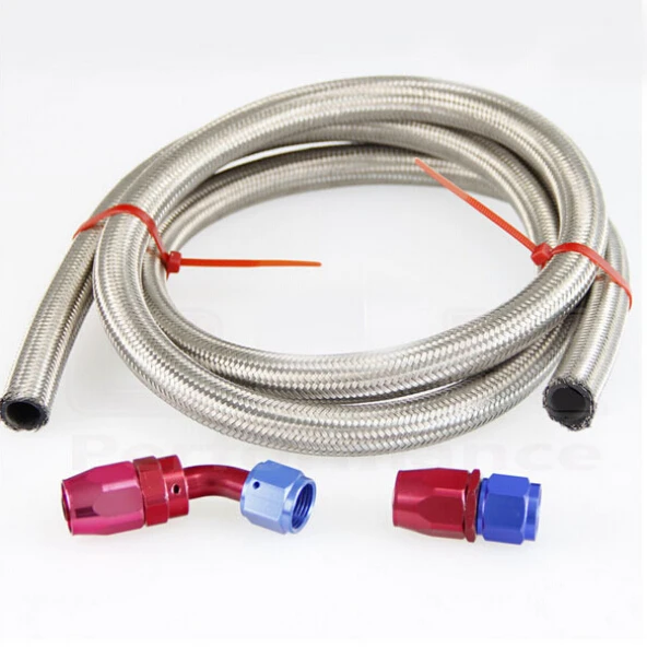 

AN6 6-AN STAINLESS BRAIDED OIL/FUEL LINE HOSE 1 METER +STRAIGHT+45 DEGREE SWIVEL FITTING